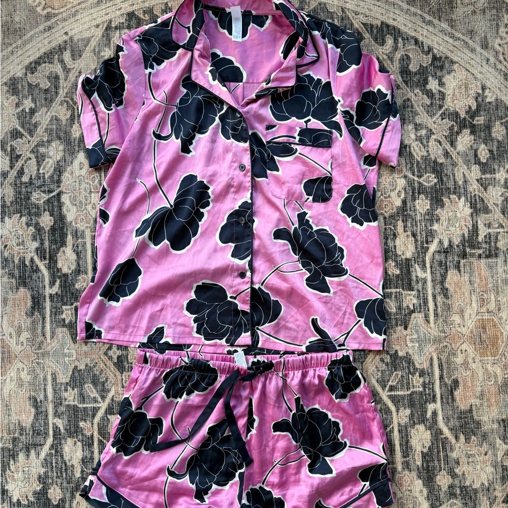 Floral Pajamas Set - Pink and Black